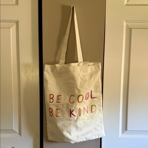 Source Unknown Cream Tote Bag with Red and Orange Text